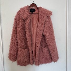 Forever 21 Plush Teddy Jacket in Dusty Pink